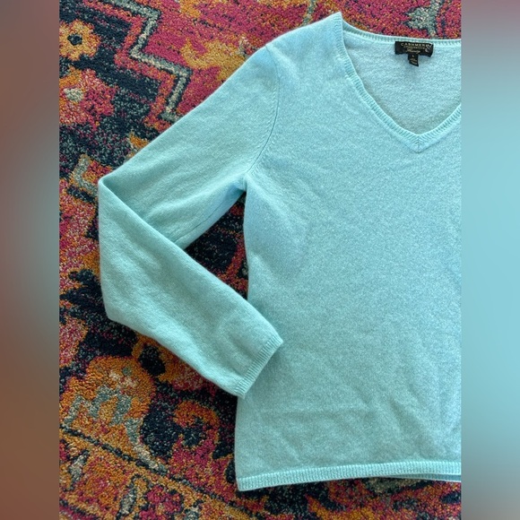 Cashmere Charter Club | Women’s turquoise v-neck long sleeve sweater, size L - Picture 8 of 13